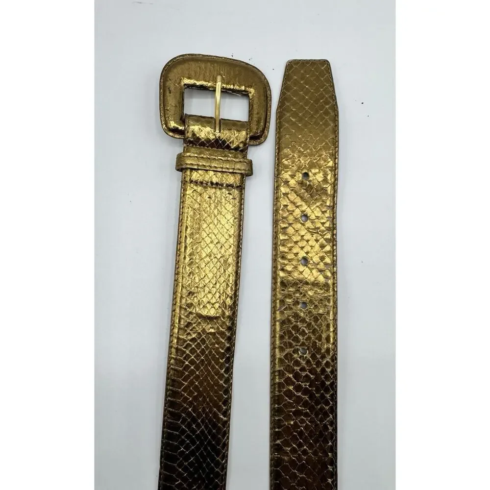 Sunco Genuine Snake Skin W/ Full Grain Lining Gold Metallic Belt Size Large